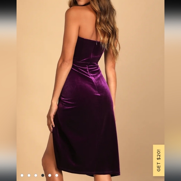 LuLu's Glamorous Celebrations Dark Purple Velvet Strapless Tulip Dress XS NWT - Picture 3 of 12